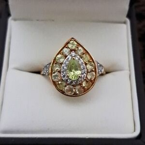 *RARE* Yellow-Green Chrysoberyl & Zircon Double Halo Ring.